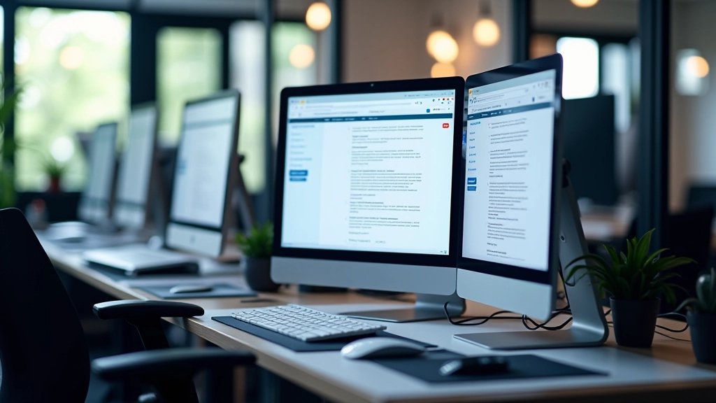 Modernes Webdesign-Workspace mit Tab-Interface-Mockups auf mehreren Bildschirmen